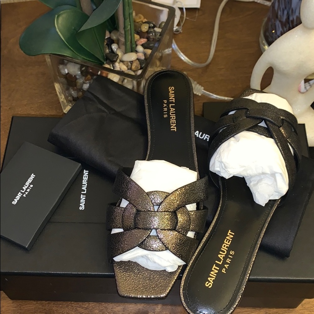 BNWB YSL Tribute Metallic Black Sandals